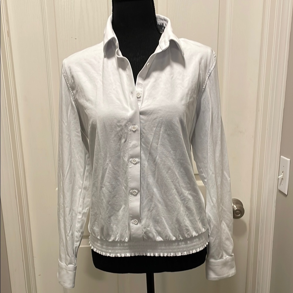 129. Buttercloth White Button-Up Women's Top size M